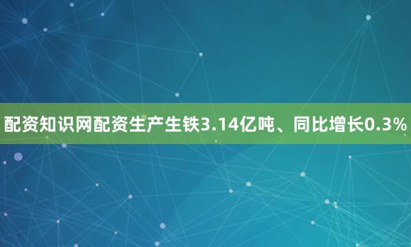 配资知识网配资生产生铁3.14亿吨、同比增长0.3%